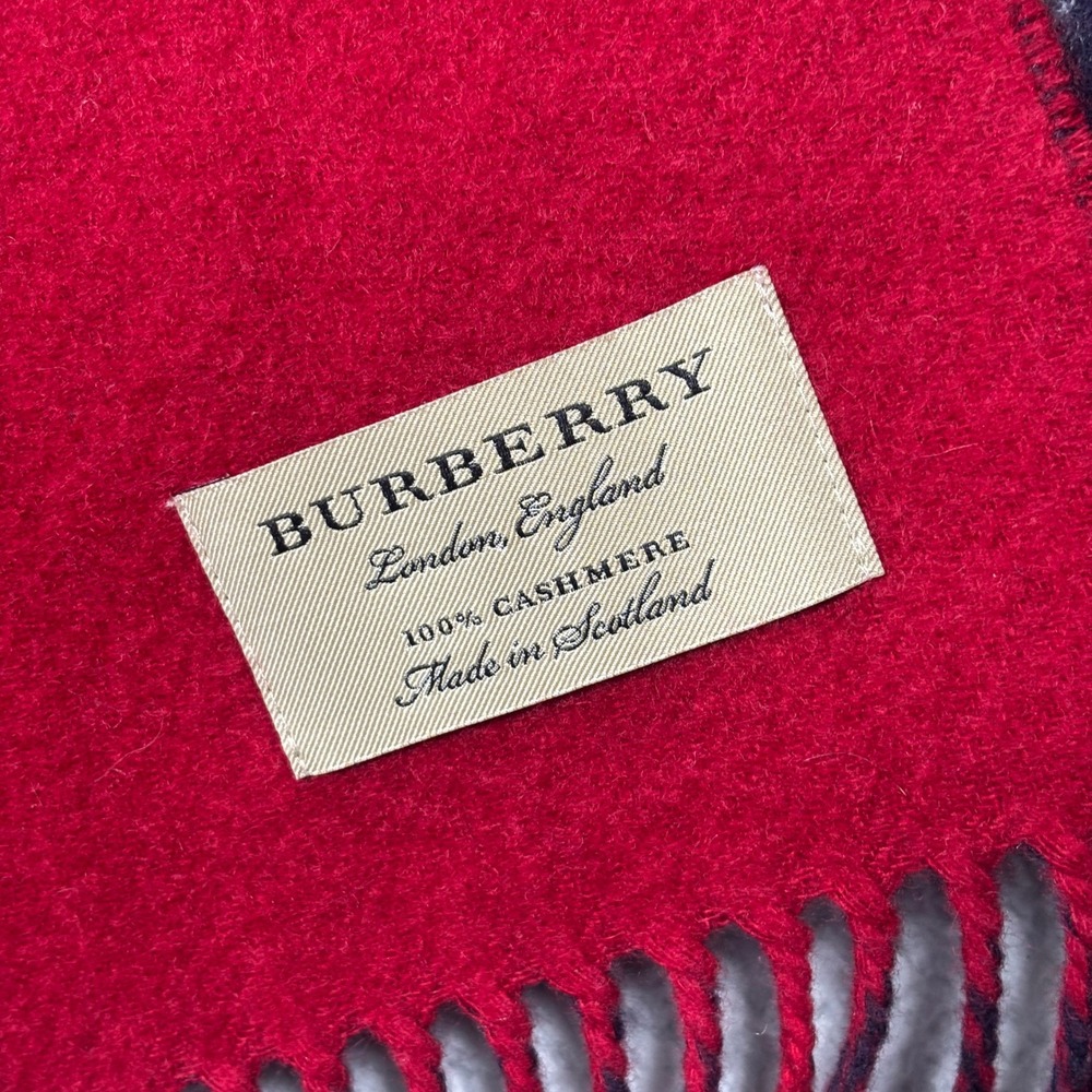 Burberry Cashmere Scarf Navy Red Giant Check Reversible Made in Scotland - Picture 3 of 5